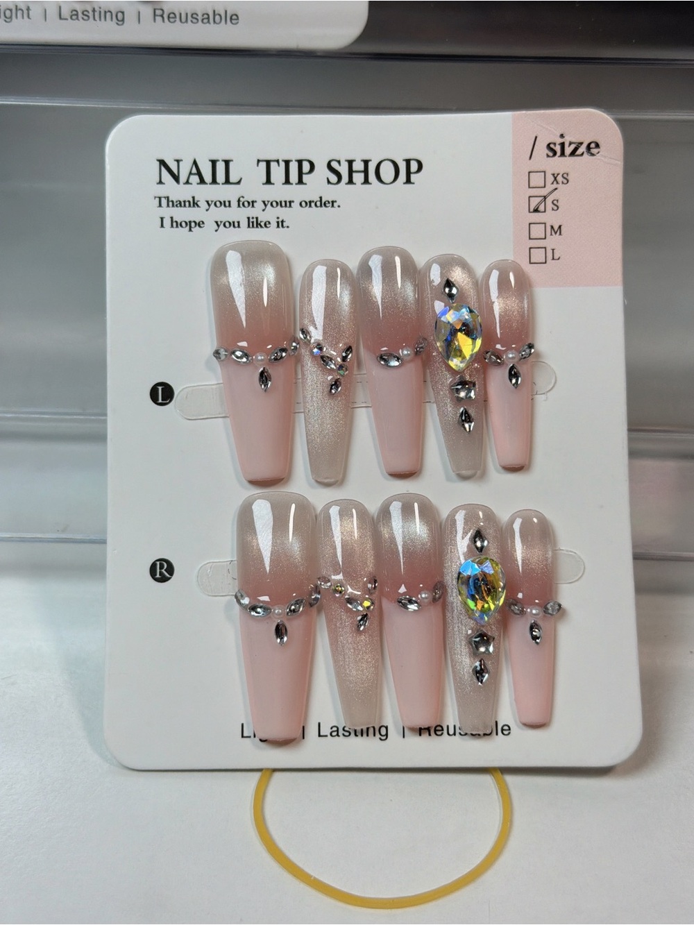 Pink and Nude Rhinestone Press-On Nail Set - Picture 2 of 5